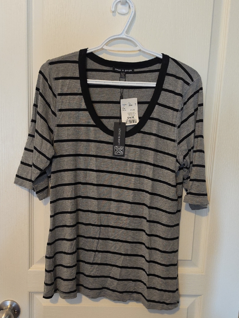 Cable & Gauge Gray and Black Striped Short Sleeve Tee